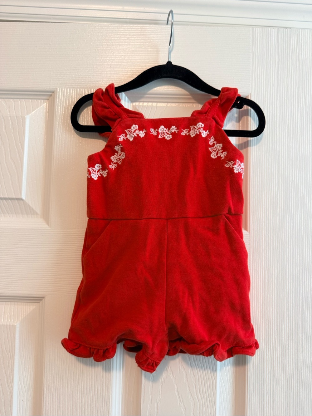 Janie and Jack Red Floral Embroidered Ruffle Romper